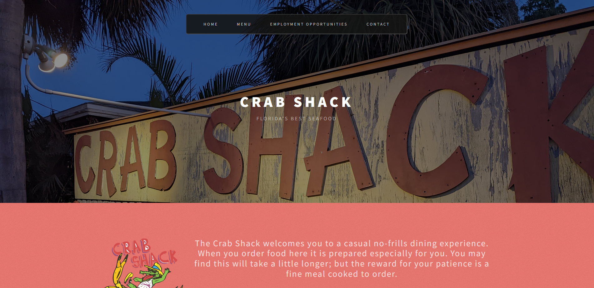 Crab Shack website screenshot
